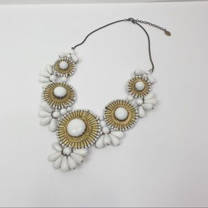 Zad White Beaded Medallion Statement Necklace